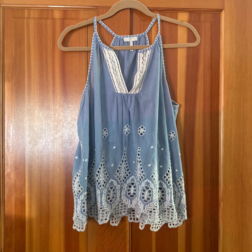 Joie Chambray Lacey Embroidered Sleeveless top